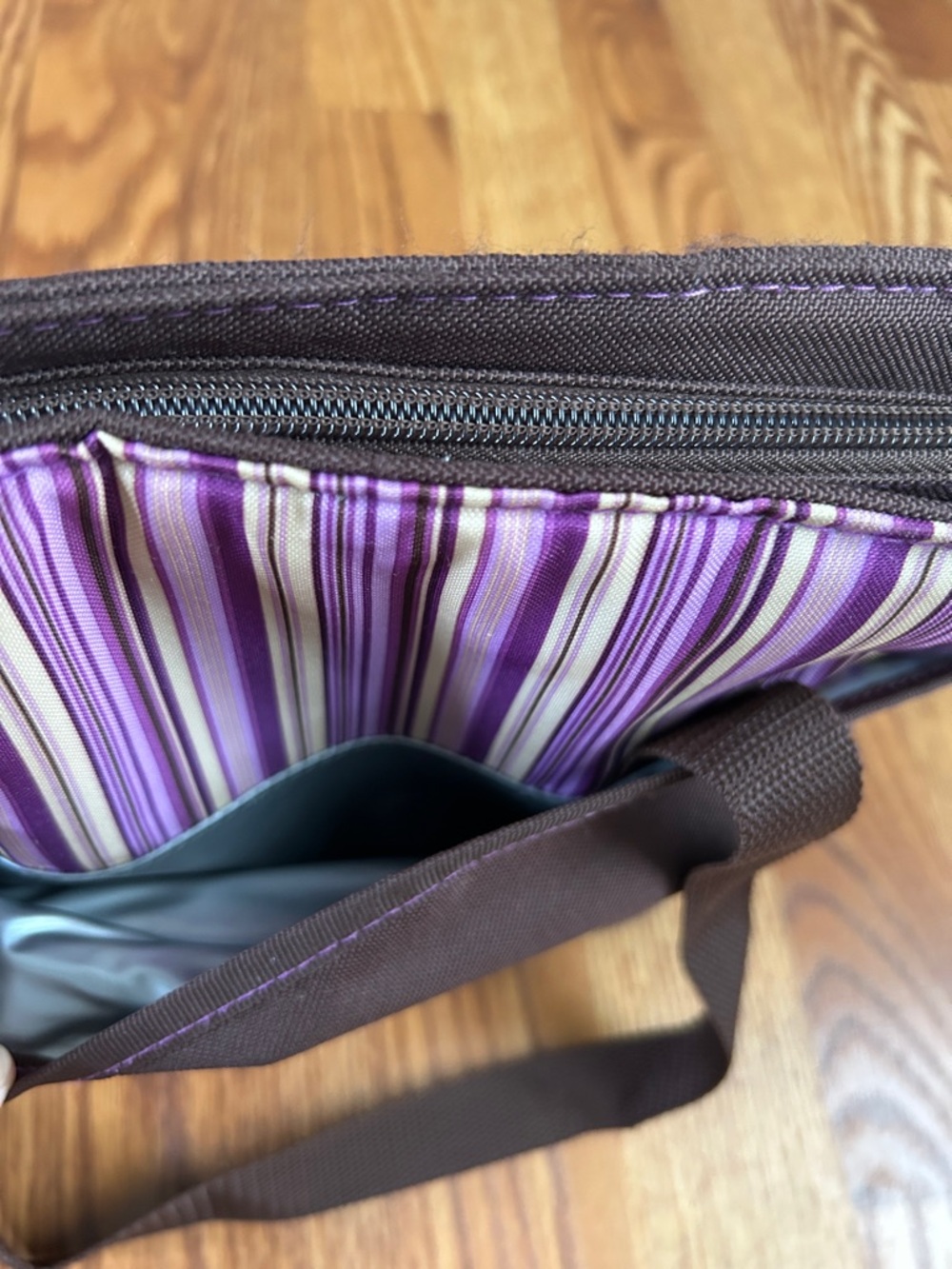 Raya by Thermos Clean Zipper Insulated Solid Brown w/Purple Stripes Lunch Tote - Picture 10 of 14